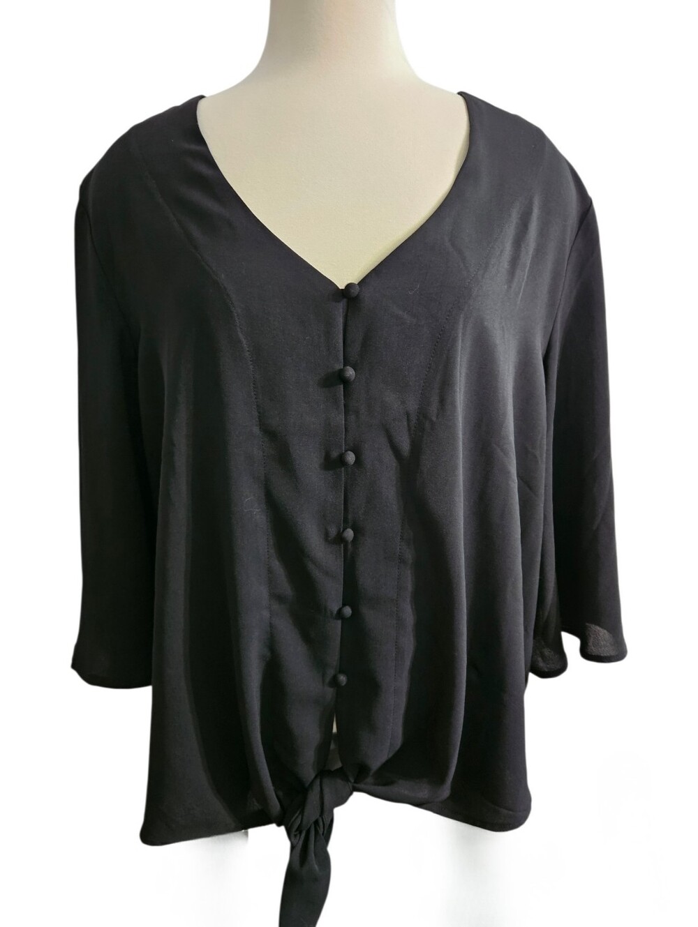 Beautiful 2XL Black Tie-Front Women's Top